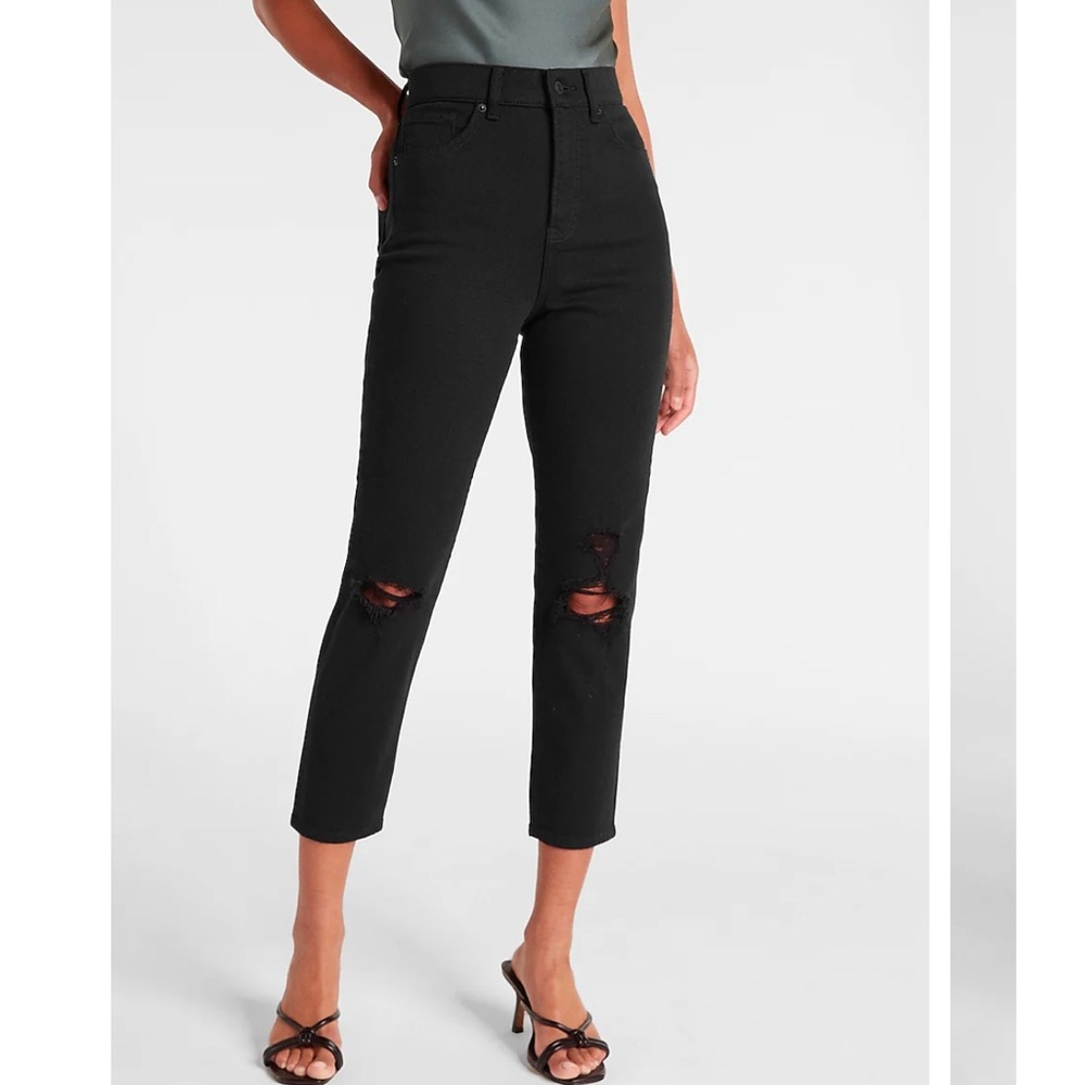 Express Black Ripped Mom Jeans - 00